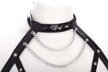 Load image into Gallery viewer, black pvc harness with chains and spikes
