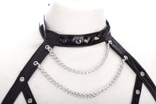 Load image into Gallery viewer, black pvc harness with chains and spikes