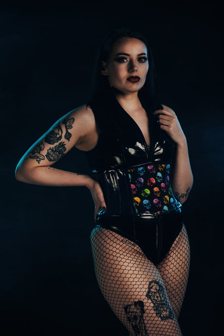 PVC Corset with colourful skulls