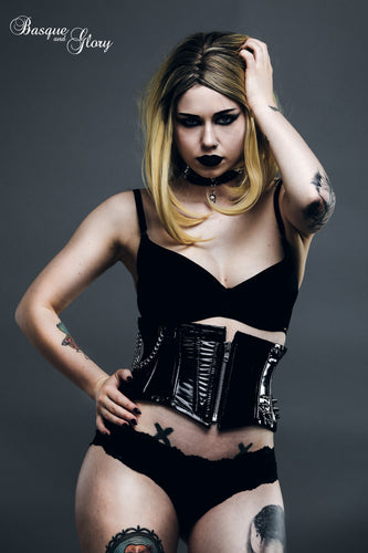 PVC corset with spikes and chain