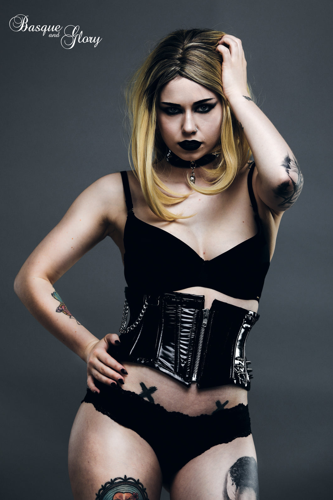 PVC corset with spikes and chain